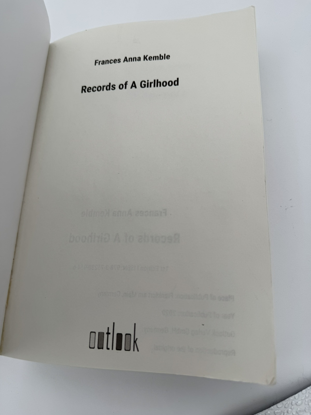 Records of A Girlhood by Kemble, Frances Anna [Paperback, 540 pages] G5