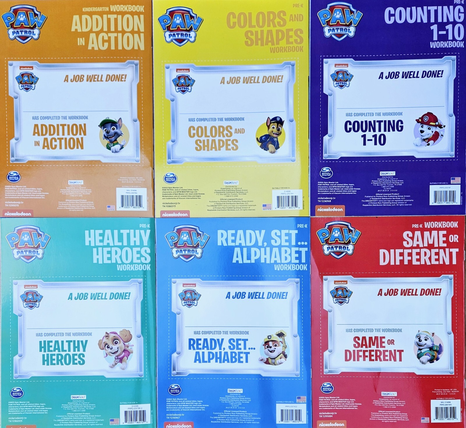 Paw Patrol Pre-K Workbook set of 6 Brand New