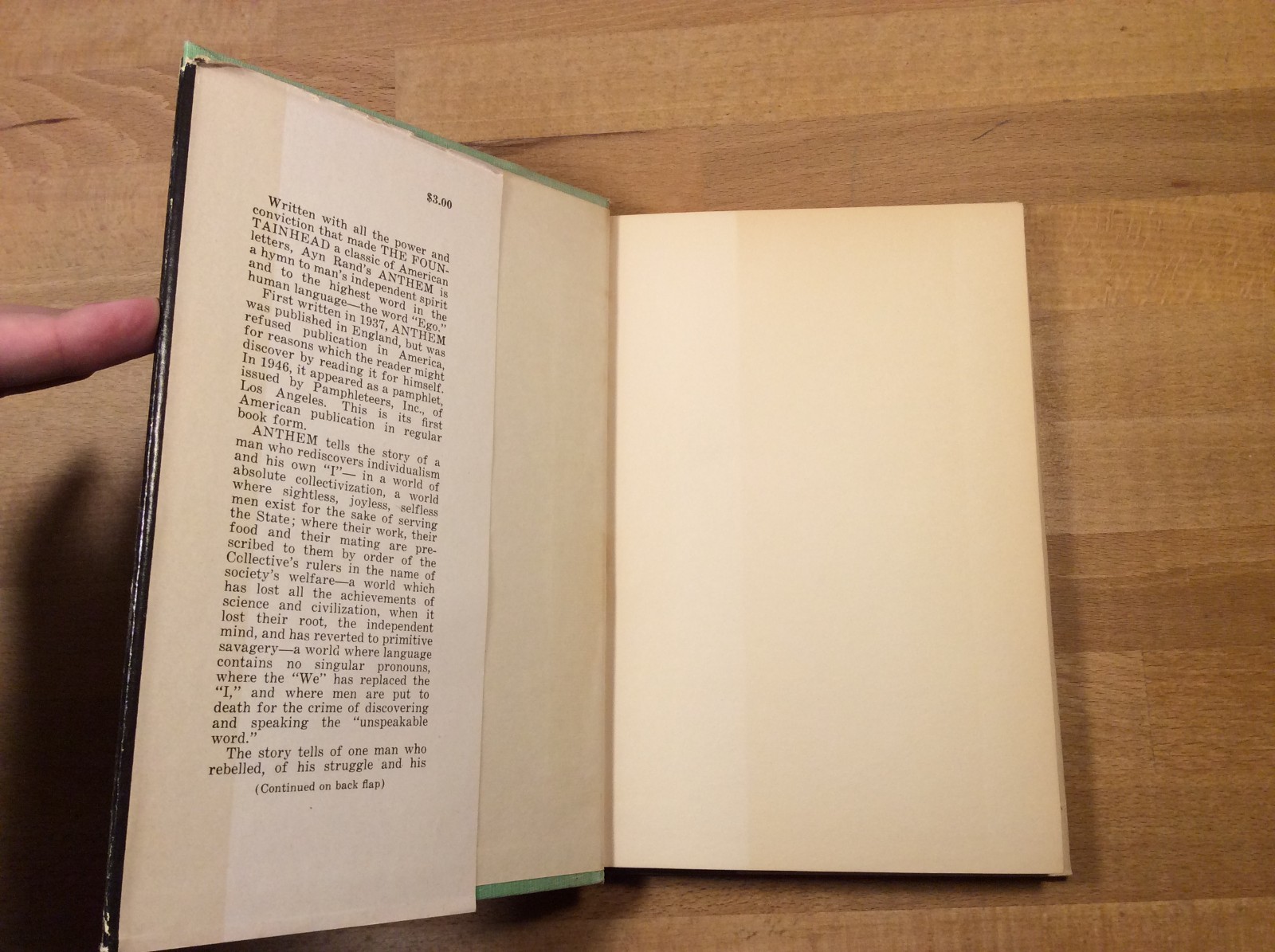 Anthem, Ayn Rand, RARE 1953 Hardcover w/ Dust Jacket