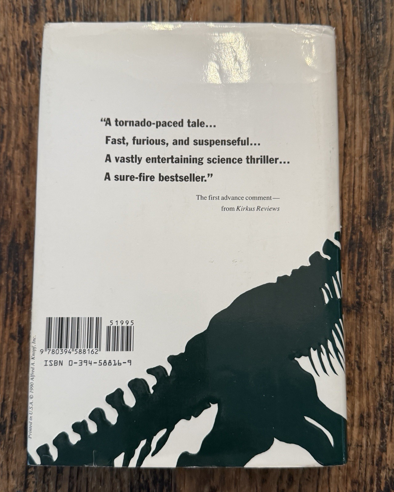 Jurassic Park Michael Crichton 1990 Hardcover First Edition/3rd Print