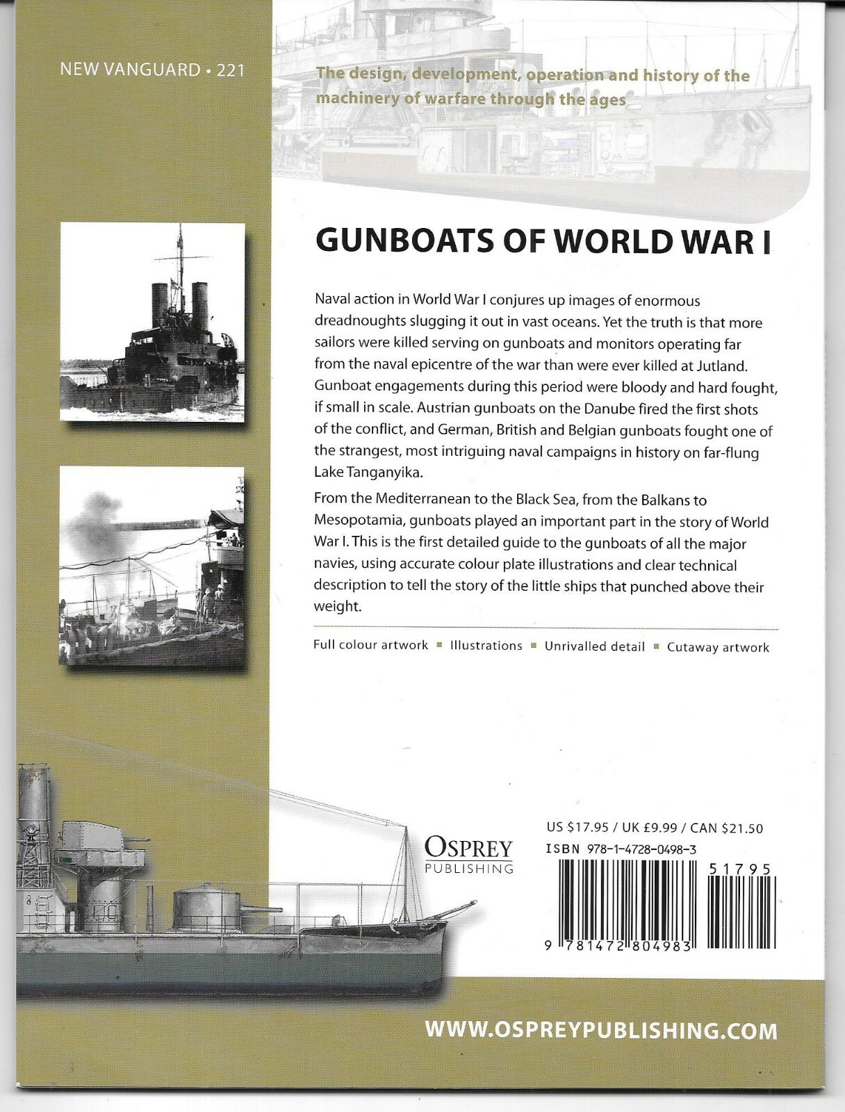 Osprey Vanguard Gunboats of WWI, VAN 221 Softcover Reference NM ST