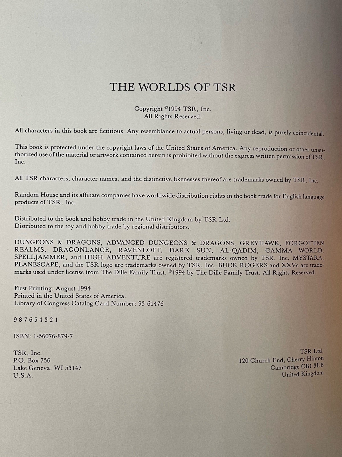 Worlds of TSR: A Pictorial Journey Through the Landscape of Imagination HC 1994