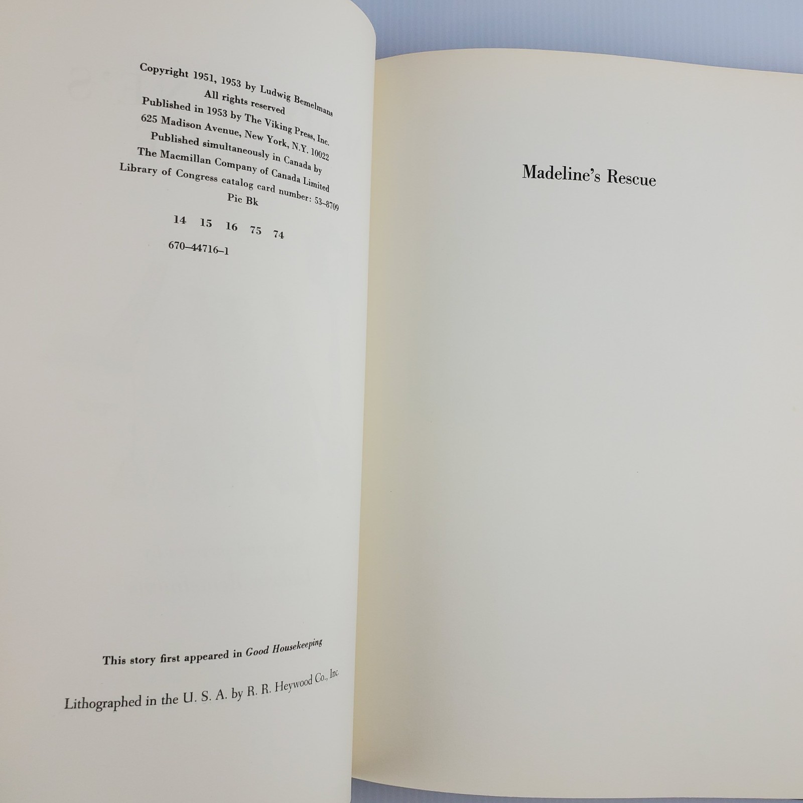 Madeline’s Rescue by Ludwig Bemelmans 1953 Viking Press Hardcover