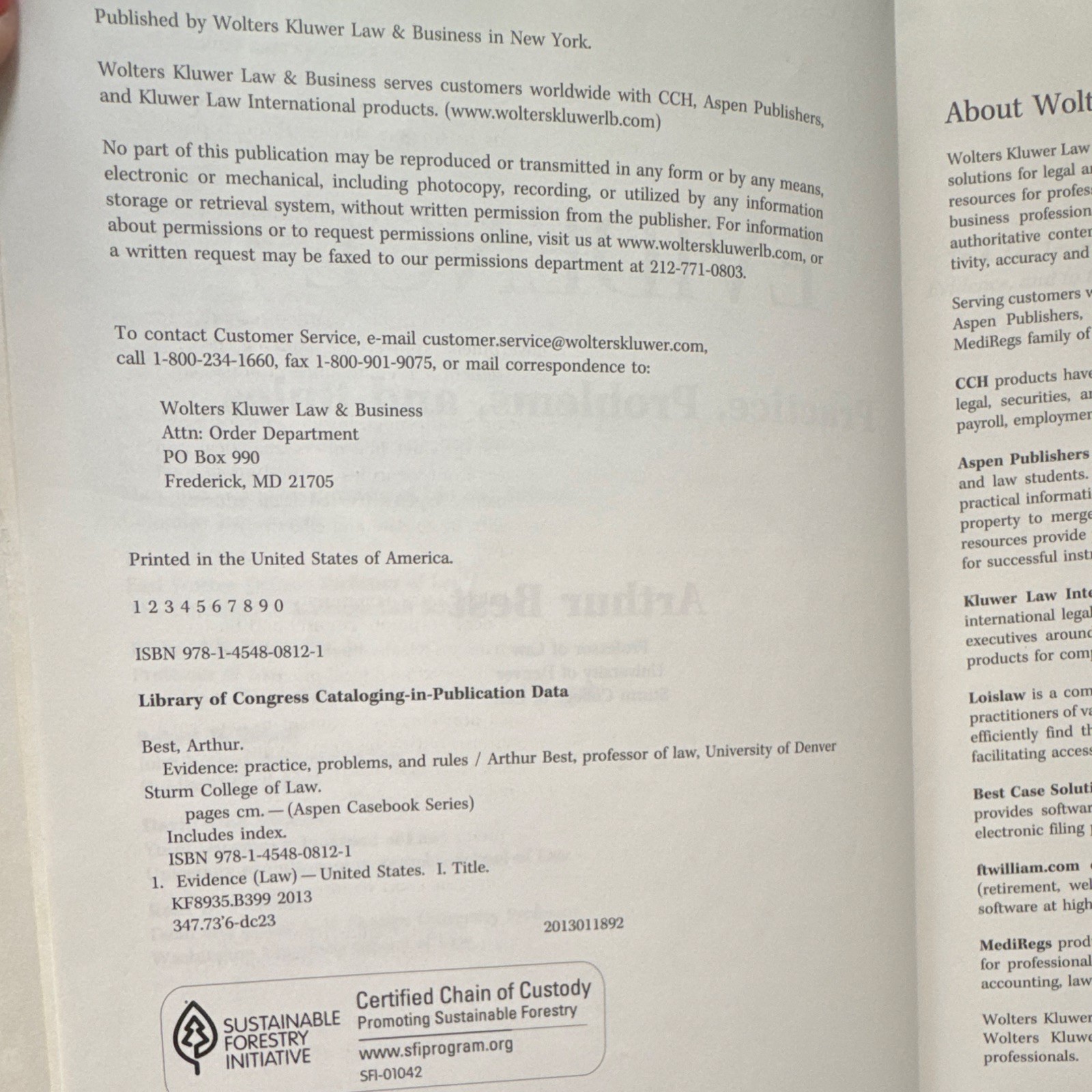 Wolters Kluwer Evidence: Practice, Problems, and Rules HC 2013 Best