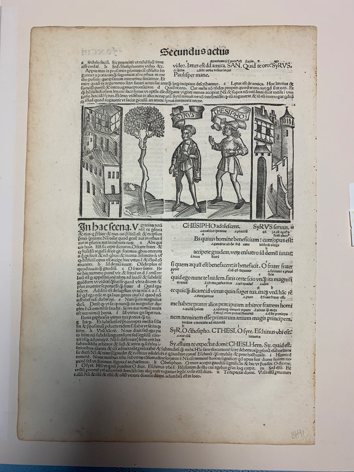 1496 Incunabula Terence Woodcut Theatre Movable Blocks Syrus Thesipho Leaf