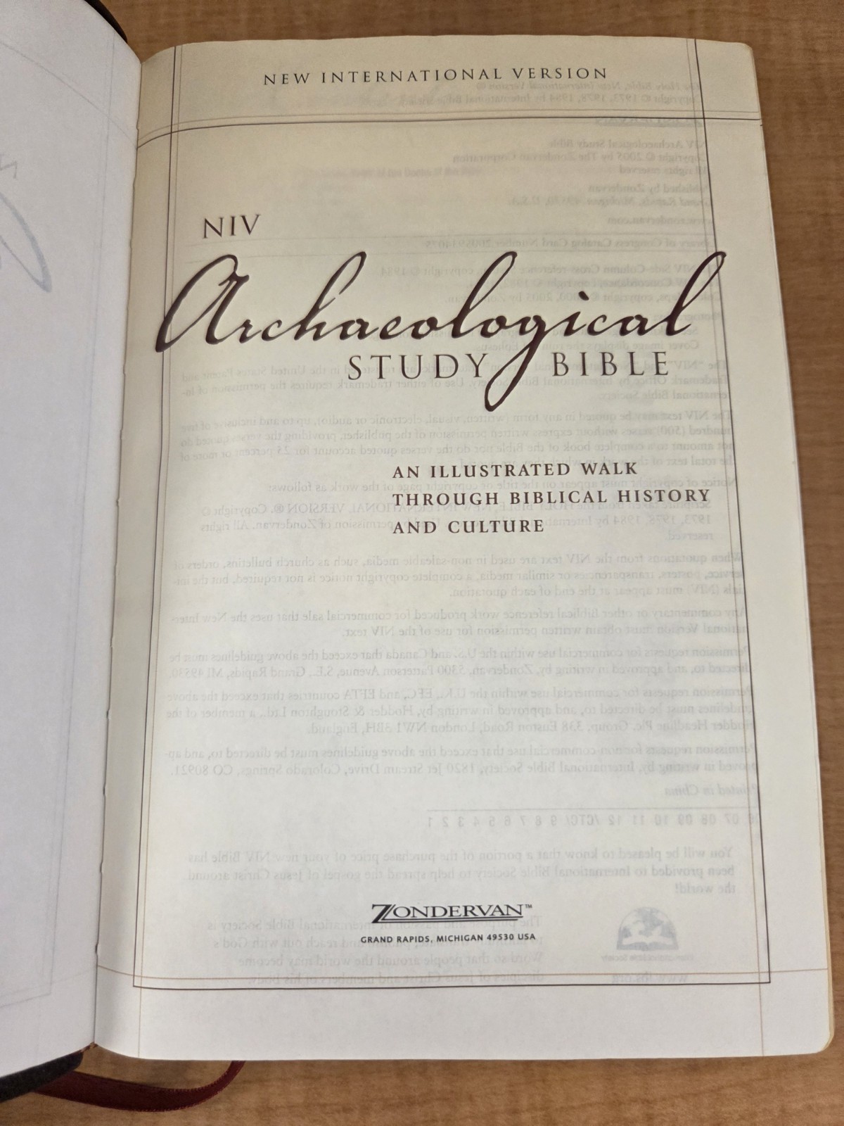 Zondervan NIV Archaeological Study Bible 2005 Bonded Leather Burgundy VG