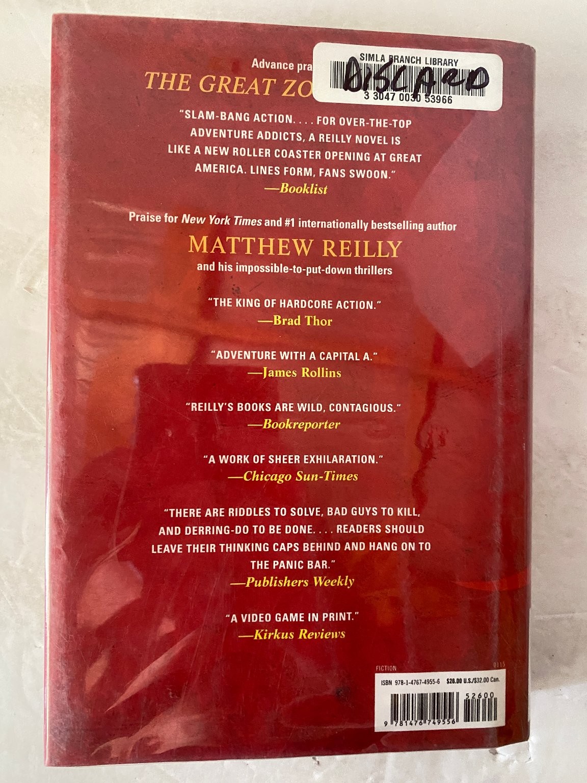The Great Zoo of China Matthew Reilly Thriller Gallery Books