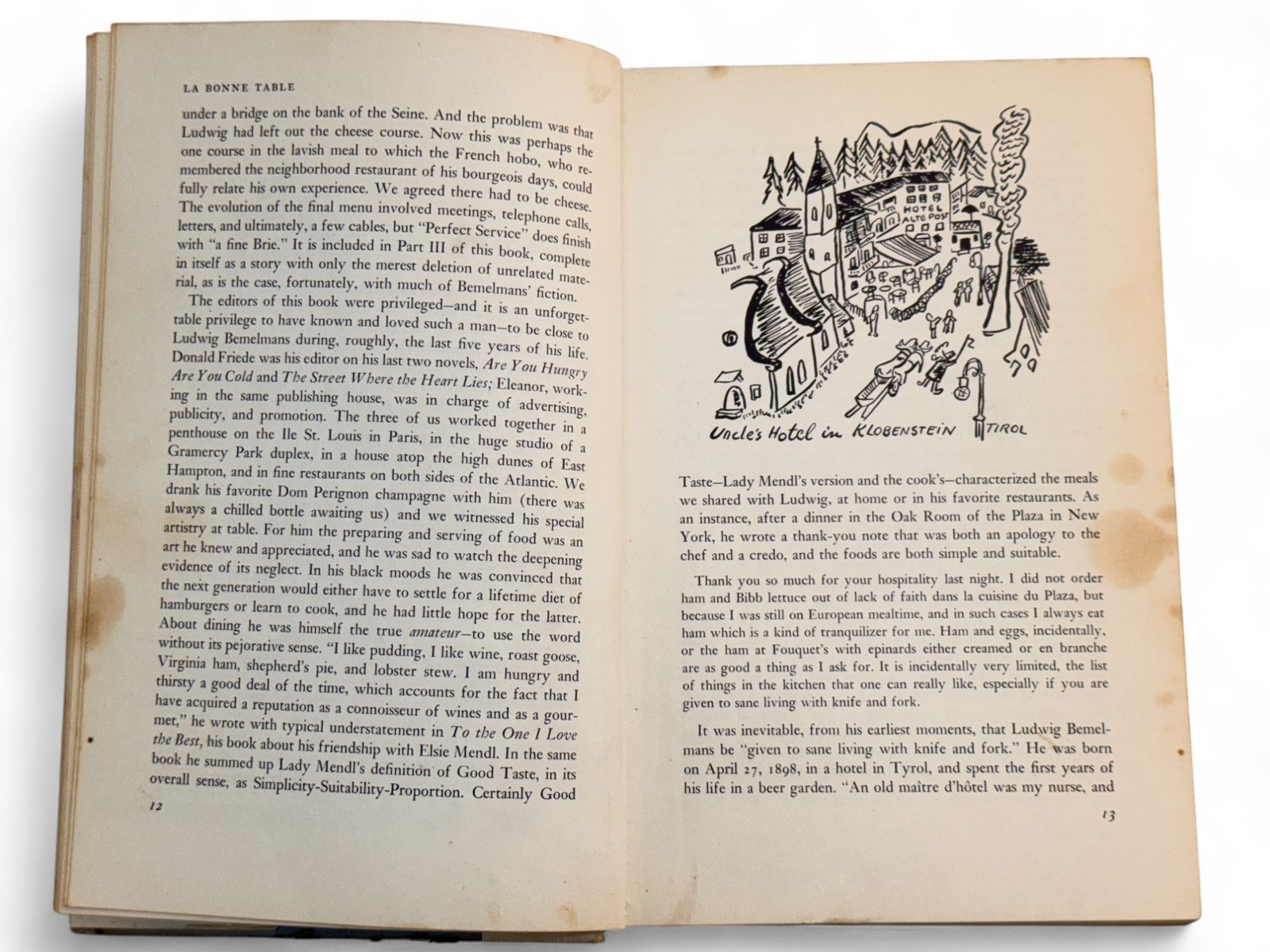 La Bonne Table by Ludwig Bemelmans Illustrated Dining Memoir HD DJ 1st EXLIB