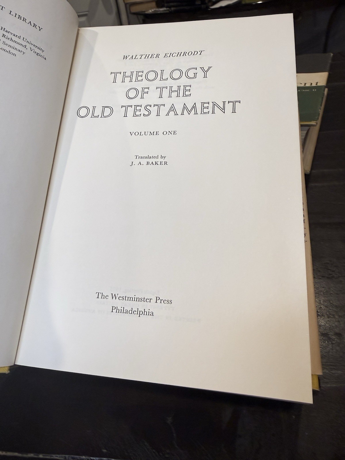 2 Vol Set Theology of the Old Testament Eichrodt Westminster Press HBDJ