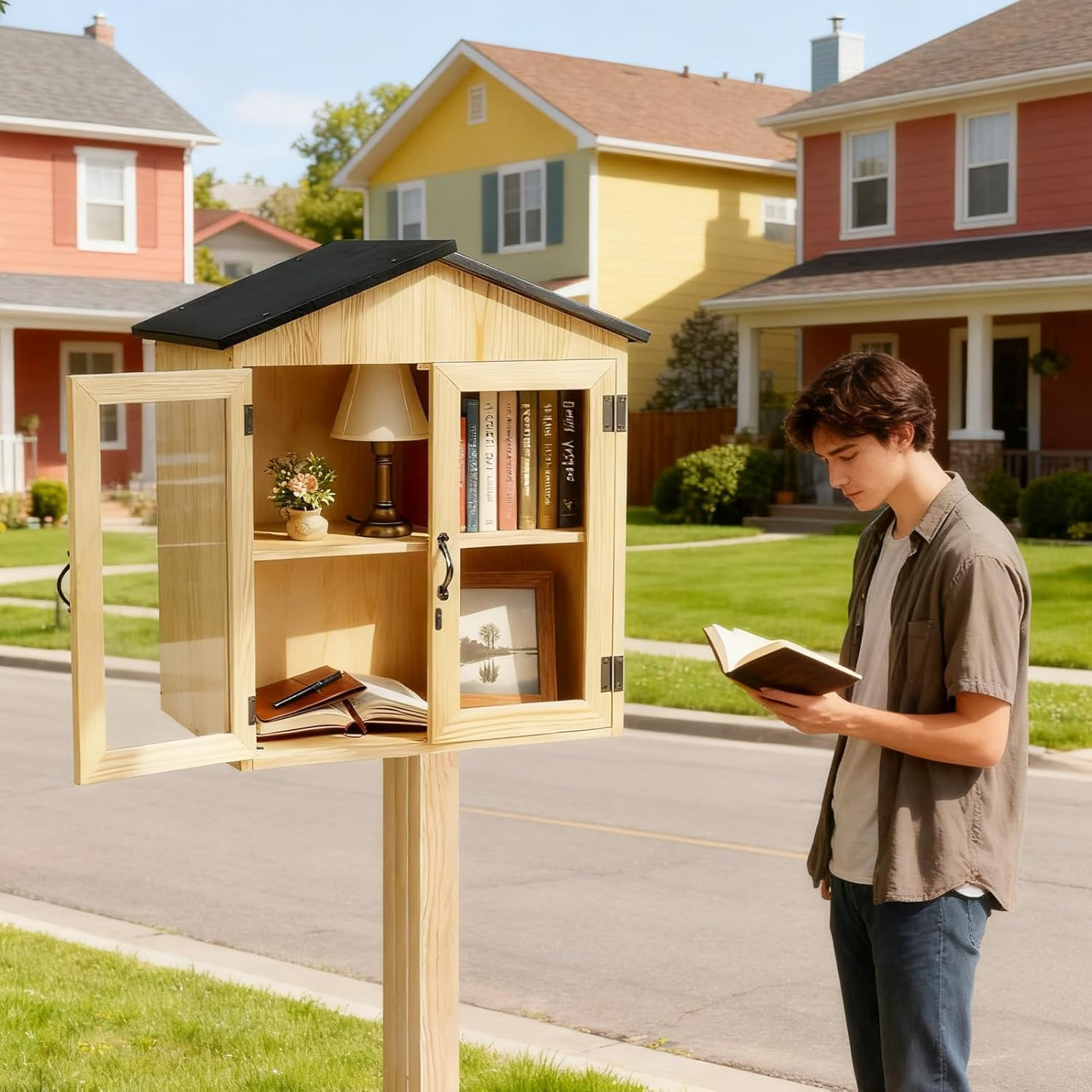 Little Library Box Outdoor Wooden outside Library Book Box Literature Exchange B