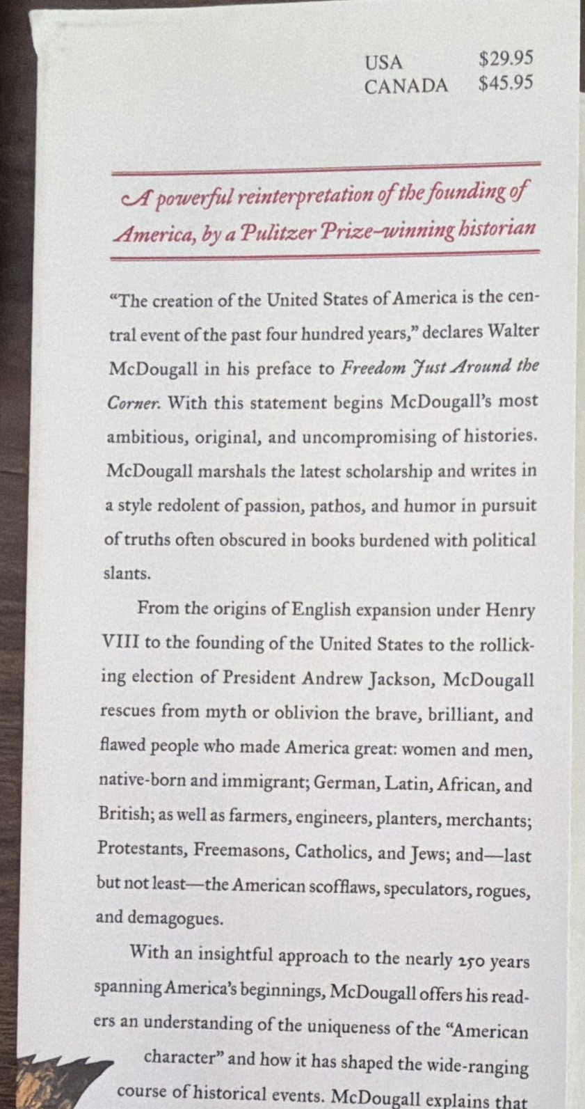 Freedom Just Around the Corner 1585-1828 1st HC/DJ Walter A. McDougall –