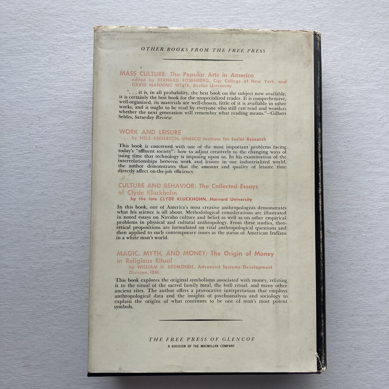 Vintage 1961 Identity And Anxiety Stein Vidich White HC DJ Free Press Sociology