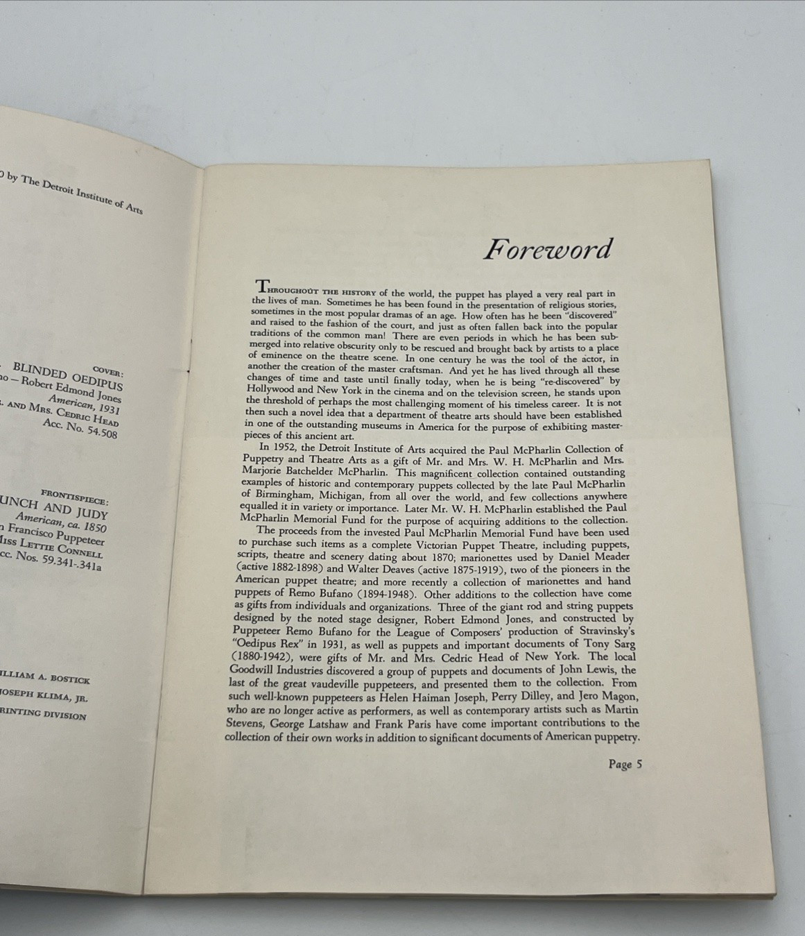 Exhibition Booklet Puppets Past and Present The Detroit Institute of Arts 1960