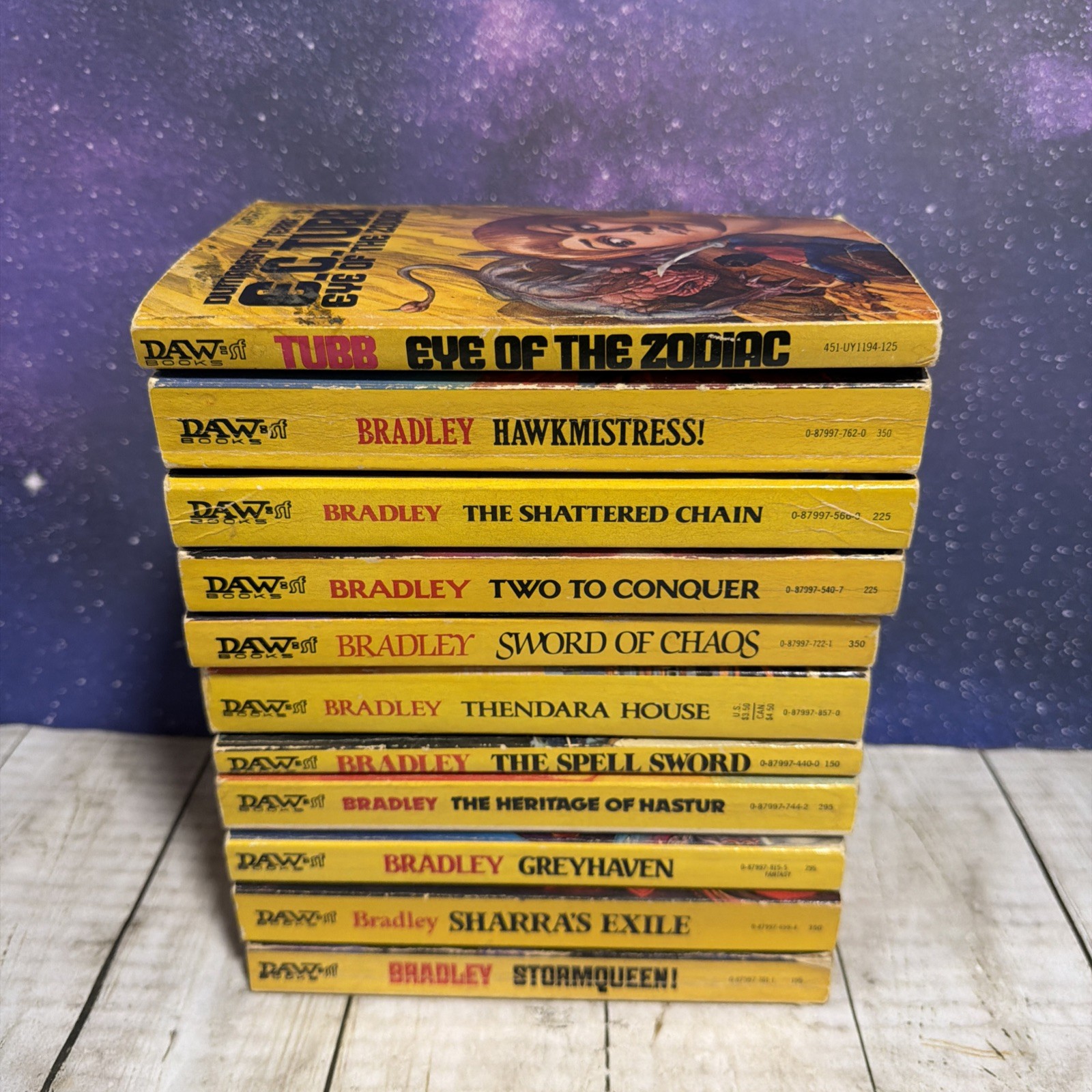 Vintage Lot Of 11 Daw Sci Fi Yellow Books Bradley & Tubb