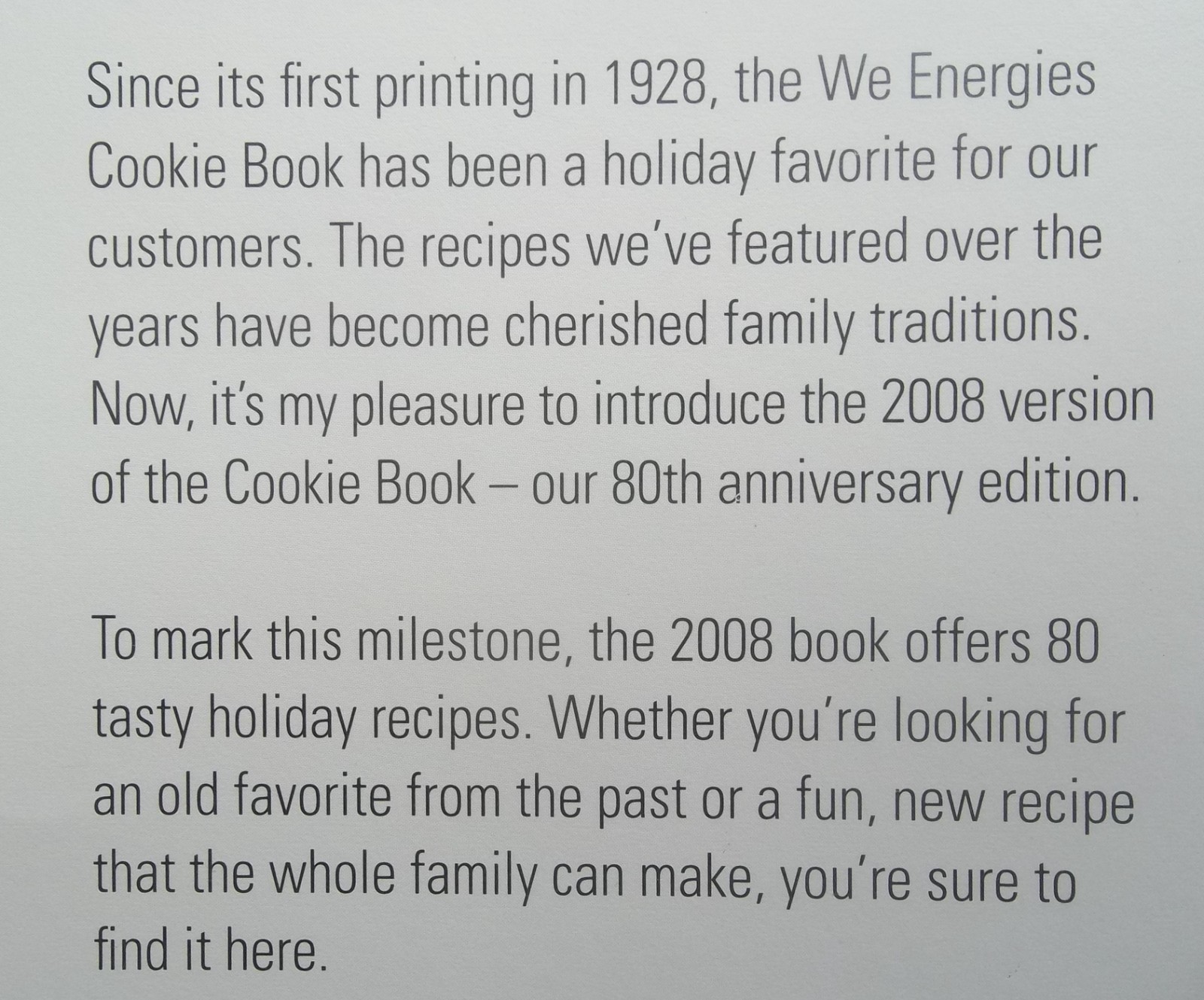 We Energies Cookie Book 2008 – 80th ANNIVERSARY EDITION – Holiday Treats