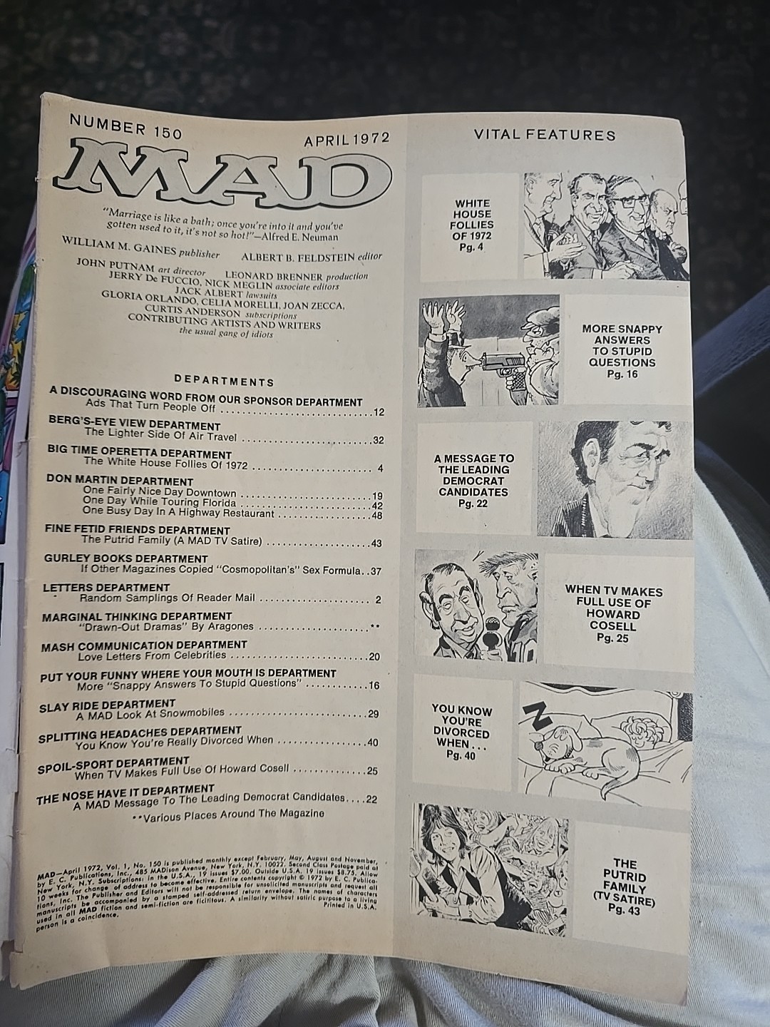 MAD Magazine No. 150 April 1972 Vintage Humor Satire Comic Magazine