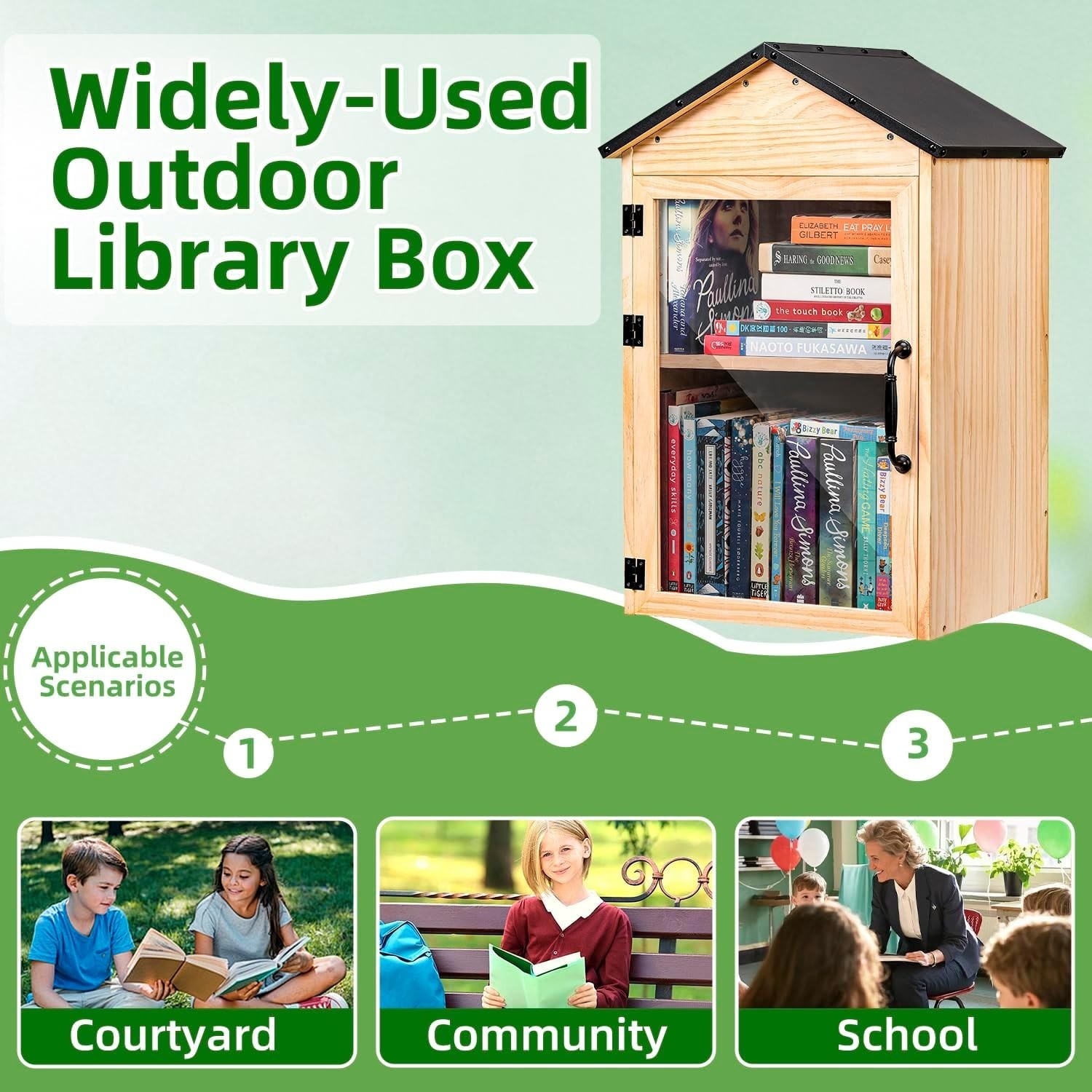 Little Library Box Outdoor, 2-Tier Little Library for Neighborhoods Weatherproof