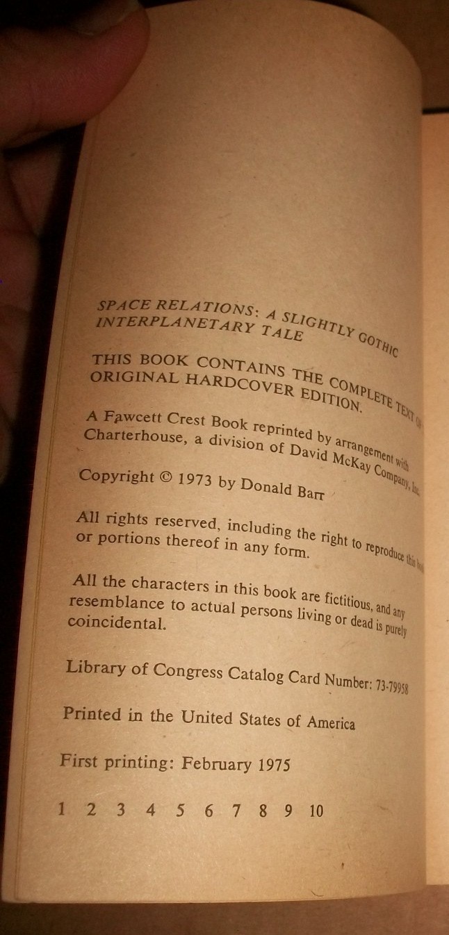 Space Relations Donald Barr Gothic Fawcett Crest P2370 $1.25 Feb 1975 1st prt EX