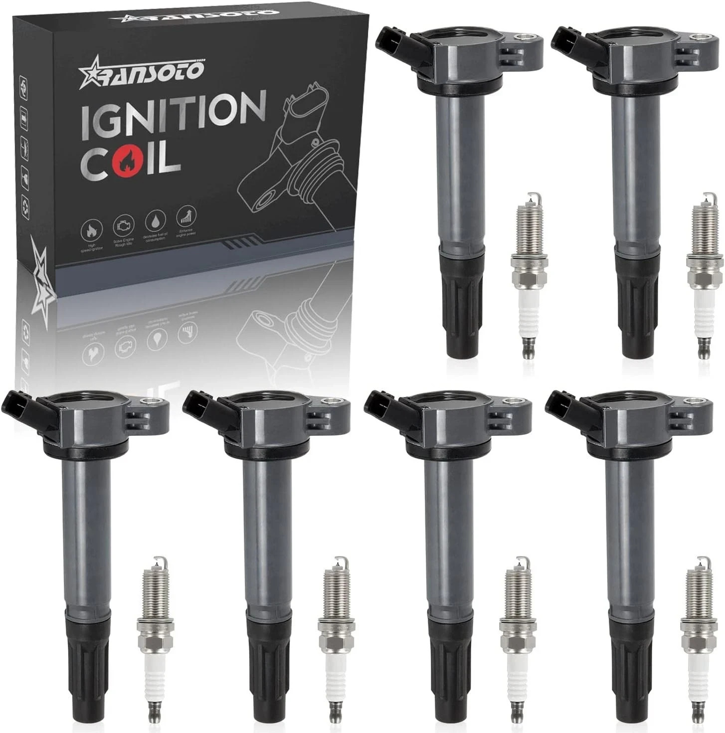 Ignition Coil Pack UF487 & Iridium Spark Plug Compatible with Toyota Sienna A…