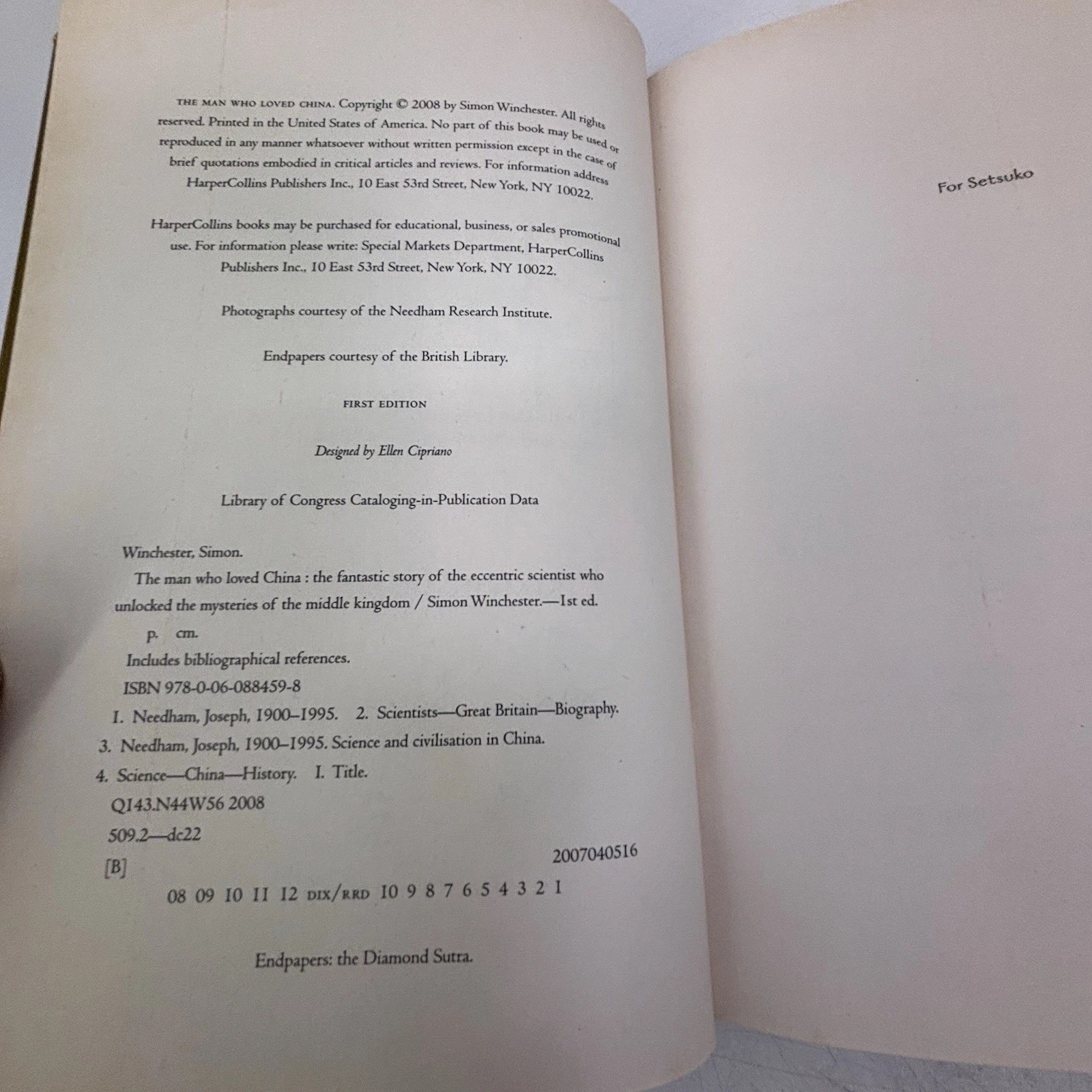 The Man Who Loved China, Simon Winchester. Harper 2008. Signed First Printing.