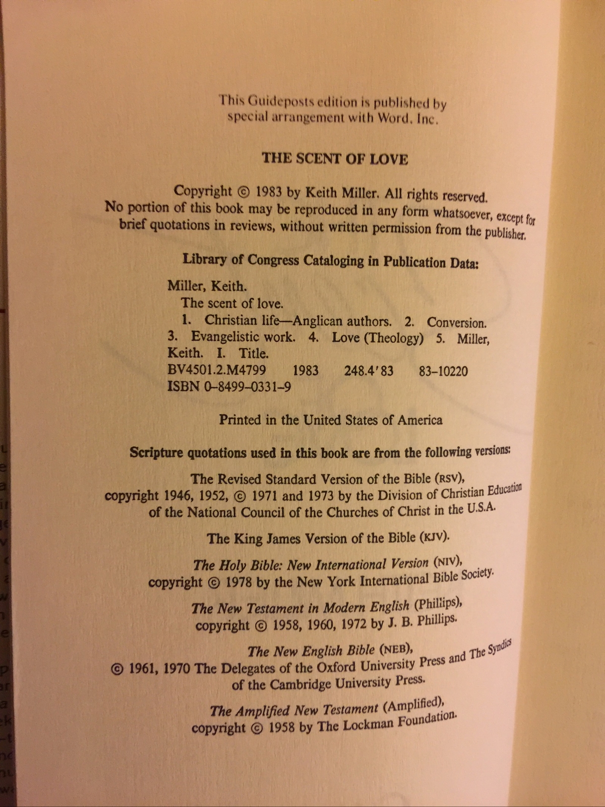 The Scent of Love by Keith Miller (1983, Hardcover) 252 PAGES, HC DJ GUIDEPOST