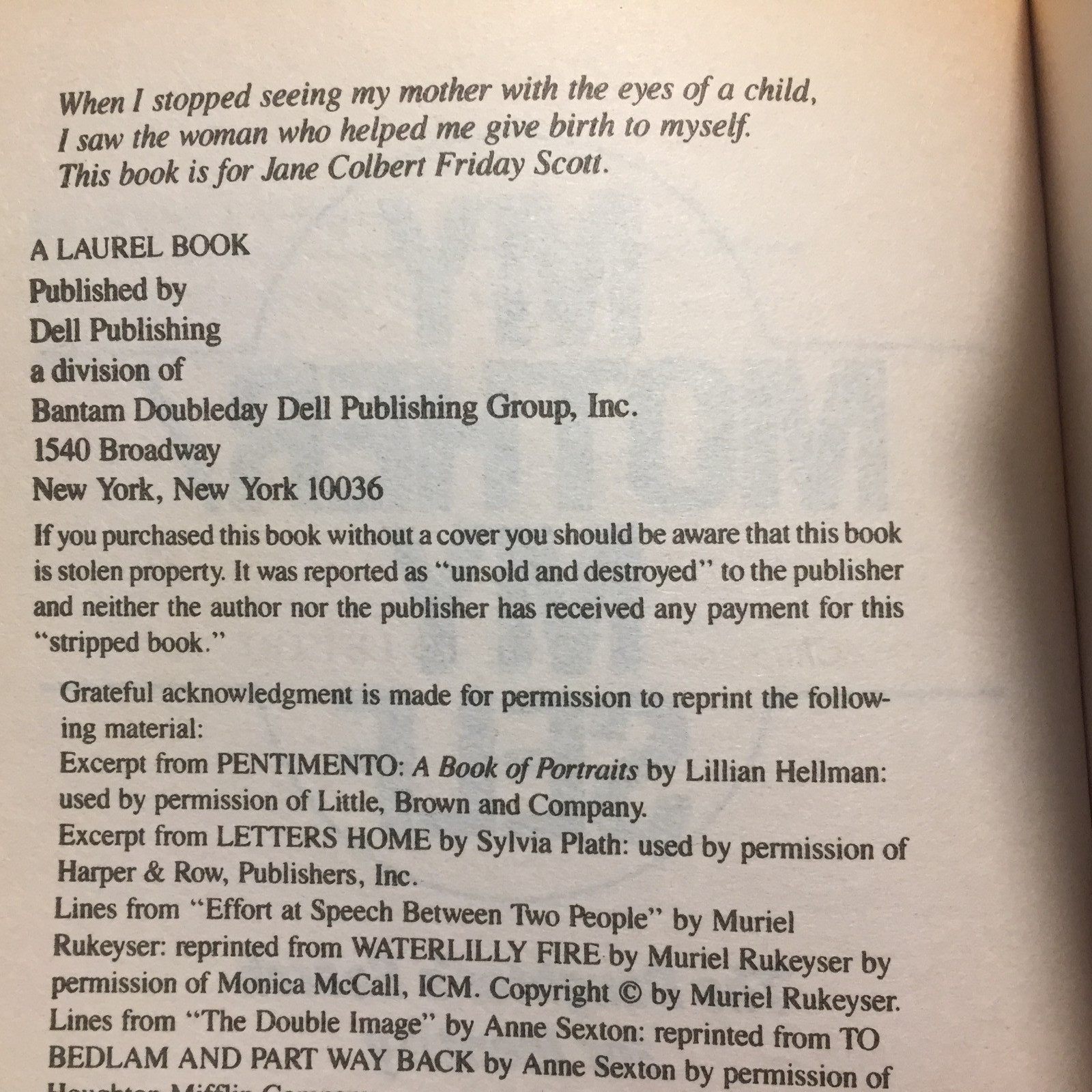 My Mother My Self Nancy Friday 1987 Laurel Female Identity Formation Paperback