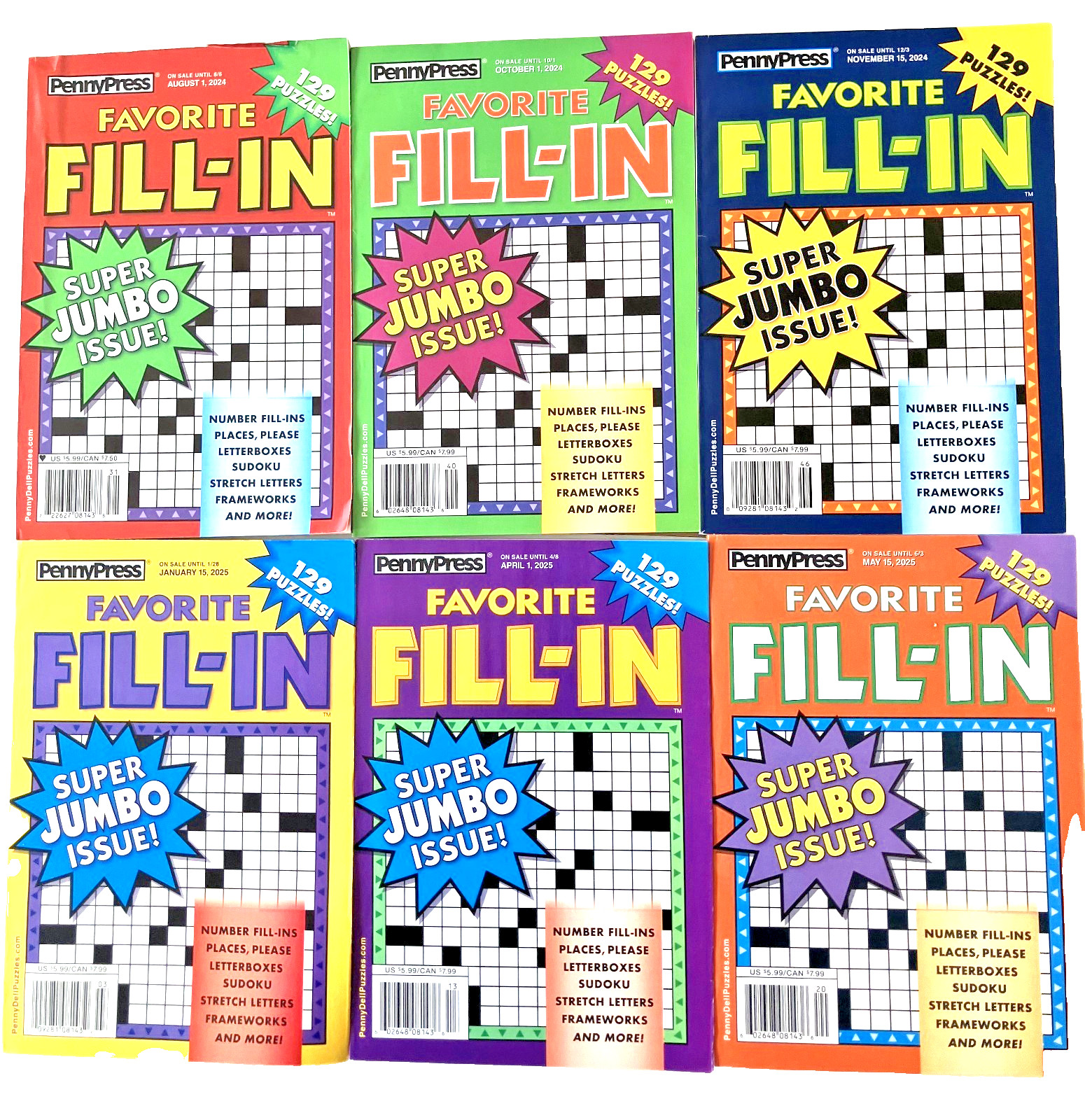 NEW Lot of 6 Dell Penny Press Fill In FAVORITE Super Jumbo Issue Puzzle Books