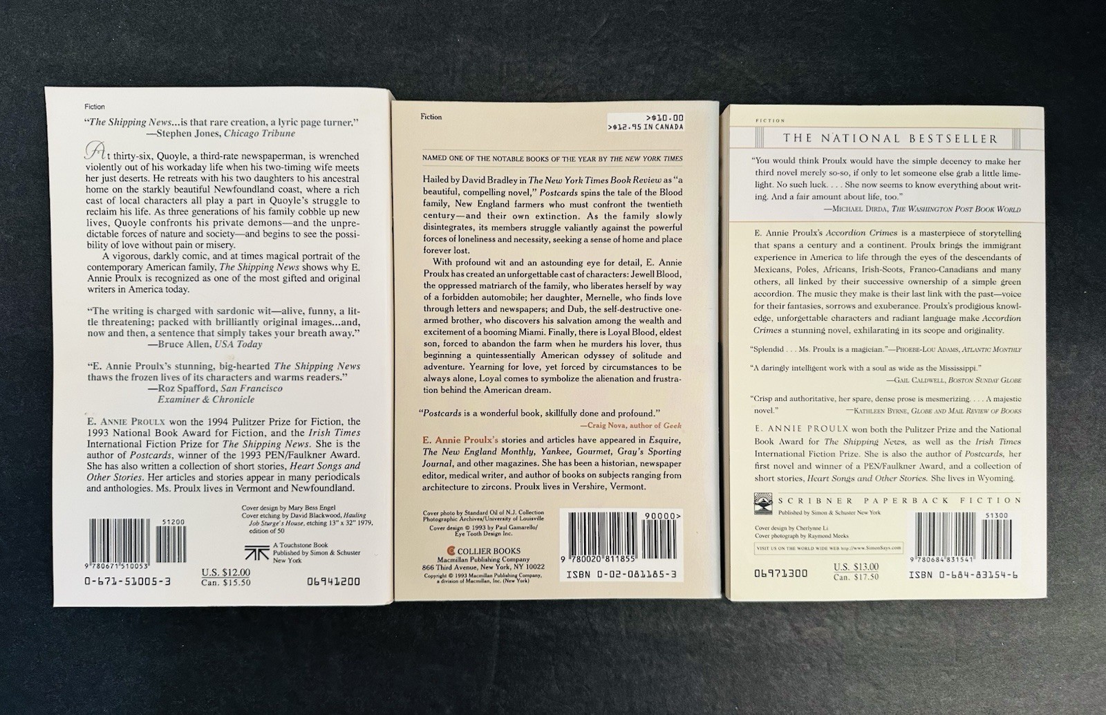 Annie Proulx 3 Paperback Lot Shipping News, Postcards, Accordian Crimes