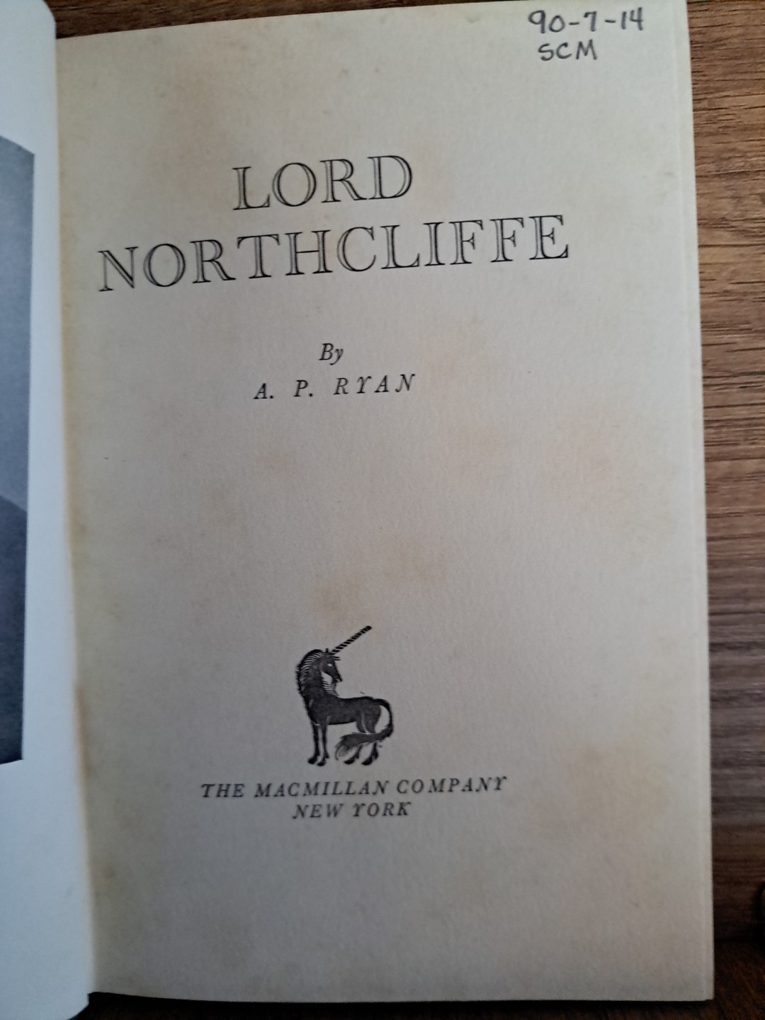 RYAN, ALFRED PATRICK Lord Northcliffe 1953 First Edition Hardcover