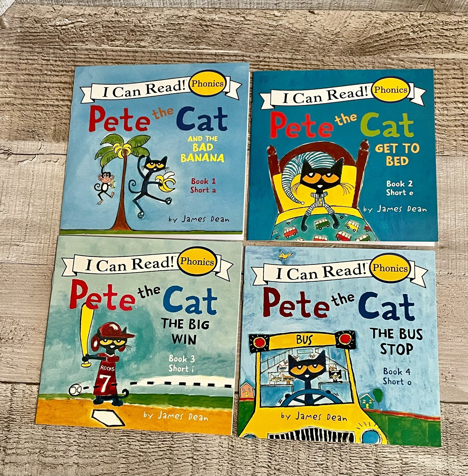 I Can Read Phonics Pete The Cat Books Short/Long Vowels Set of 12 & Bookmarker