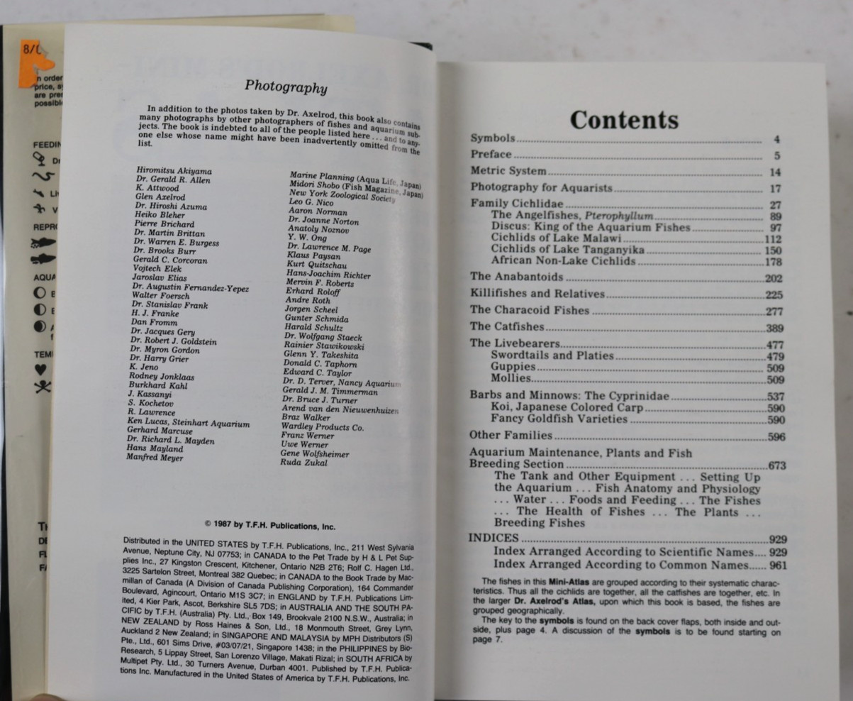 Dr. Axelrod’s Mini-atlas of Freshwater Aquarium Fishes Hardcover 1987