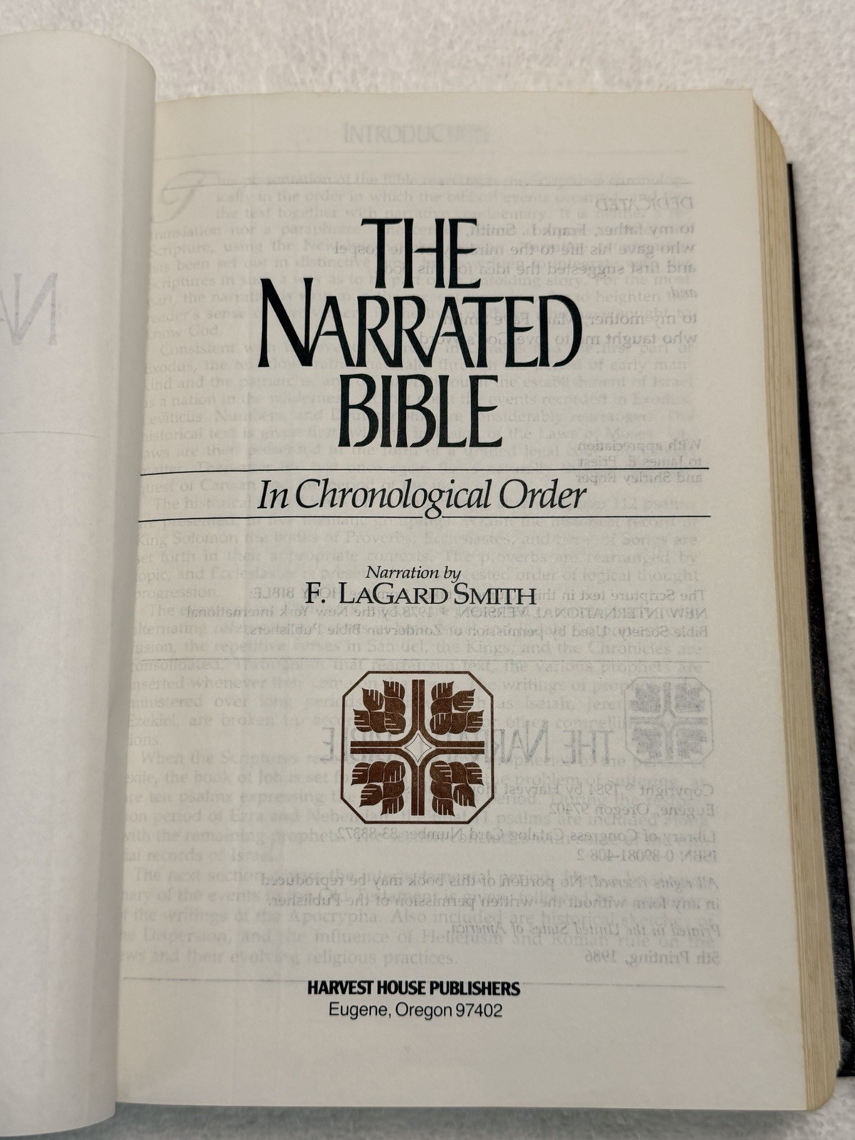Narrated Bible in Chronological Order by F. LaGard Smith copy write 1984 HC