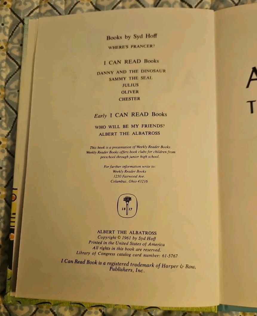Albert the Albatross Hardcover Book 1961 Children Early I Can Read Syd Hoff
