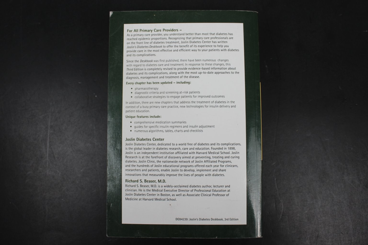 Joslin’s Diabetes Deskbook Richard S. Beaser 2014 Third Edition Medical Joslin