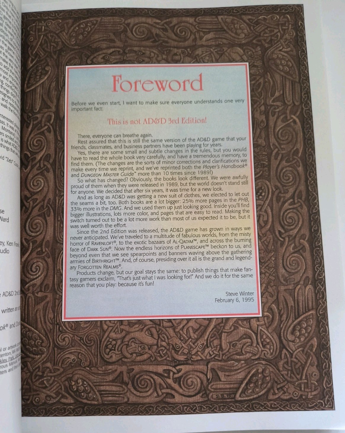 Advanced Dungeons and Dragons 2nd Edition Players Handbook Reprint Softcover