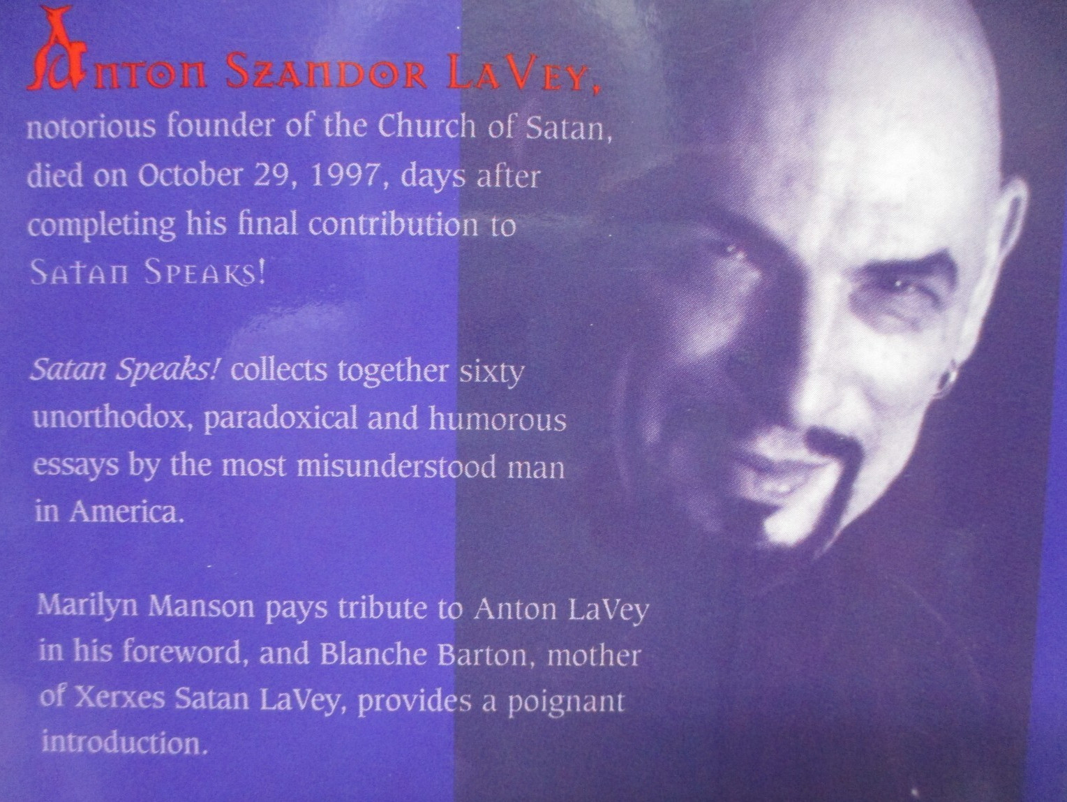 Satan Speaks! by Anton Szandor LaVey 1998 softcover occult book