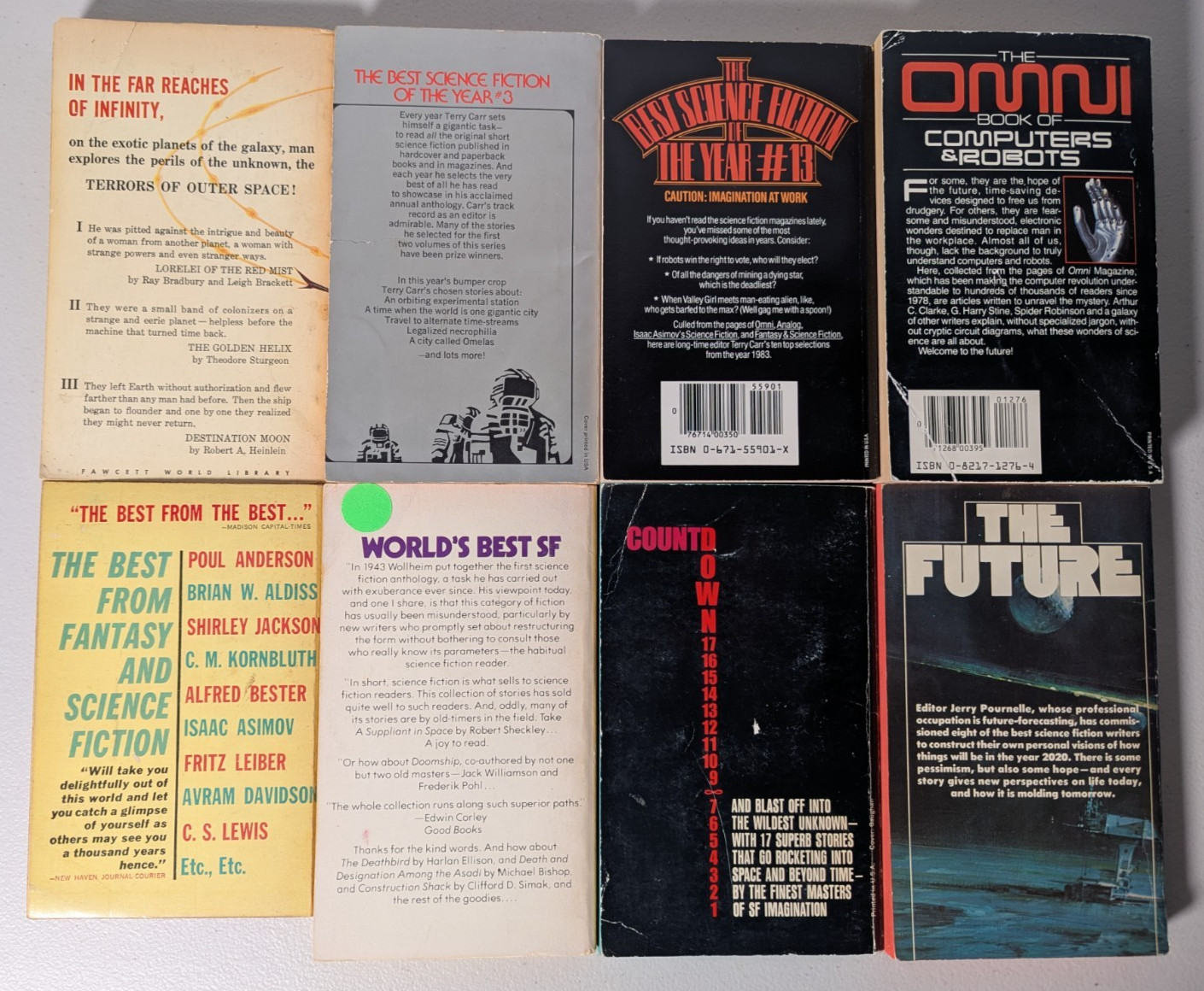 Lot of 8 Vintage Science Fiction Sci-Fi Anthology Paperbacks – Best, F&SF, OMNI