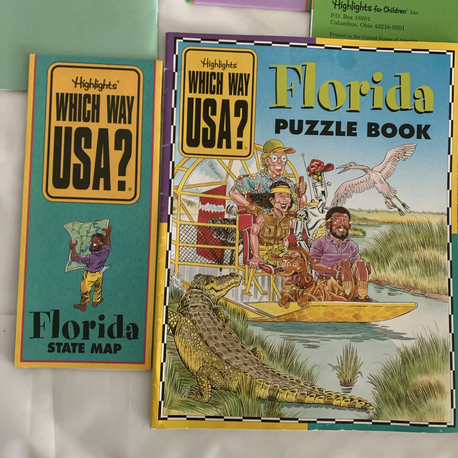 Highlights Which Way USA? State Puzzle Activity Book & Map Lot of 8 Home School
