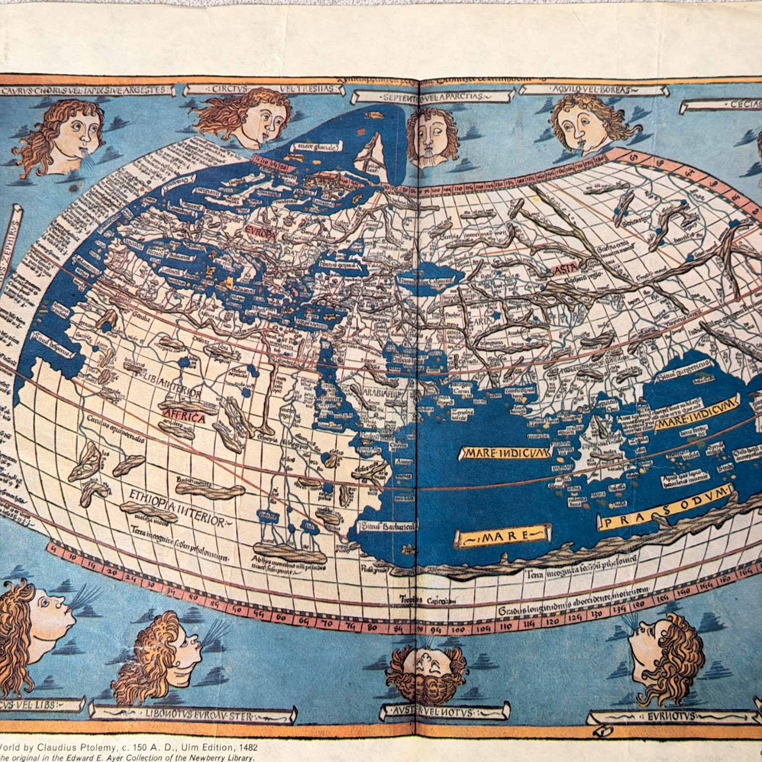 Ptolemy World Map 1482 Ulm Edition Reproduction Newberry Library Antique