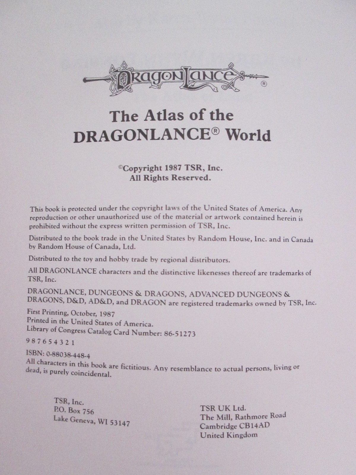 Dungeons & Dragons The Atlas Of The DragonLance World TSR 8448 1987