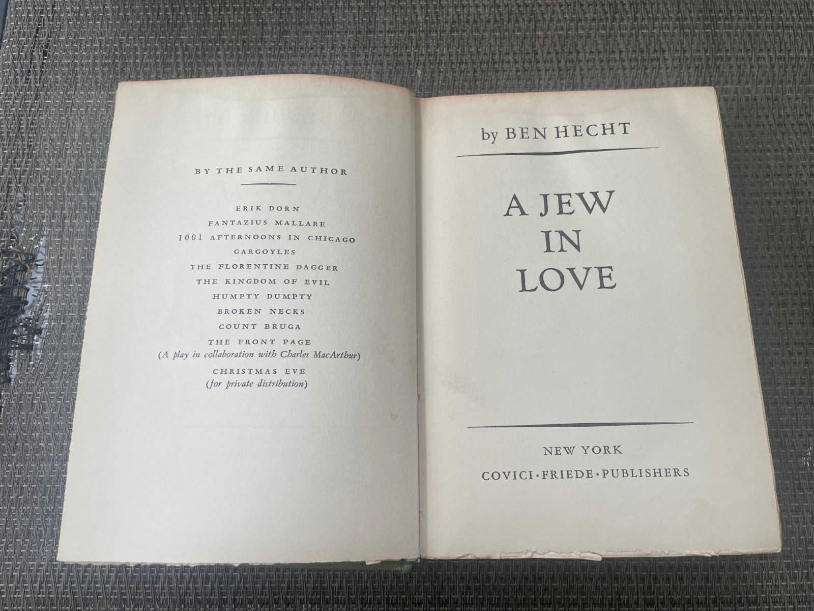 A Jew in Love by Ben Hecht HC (1931) 6th Edition