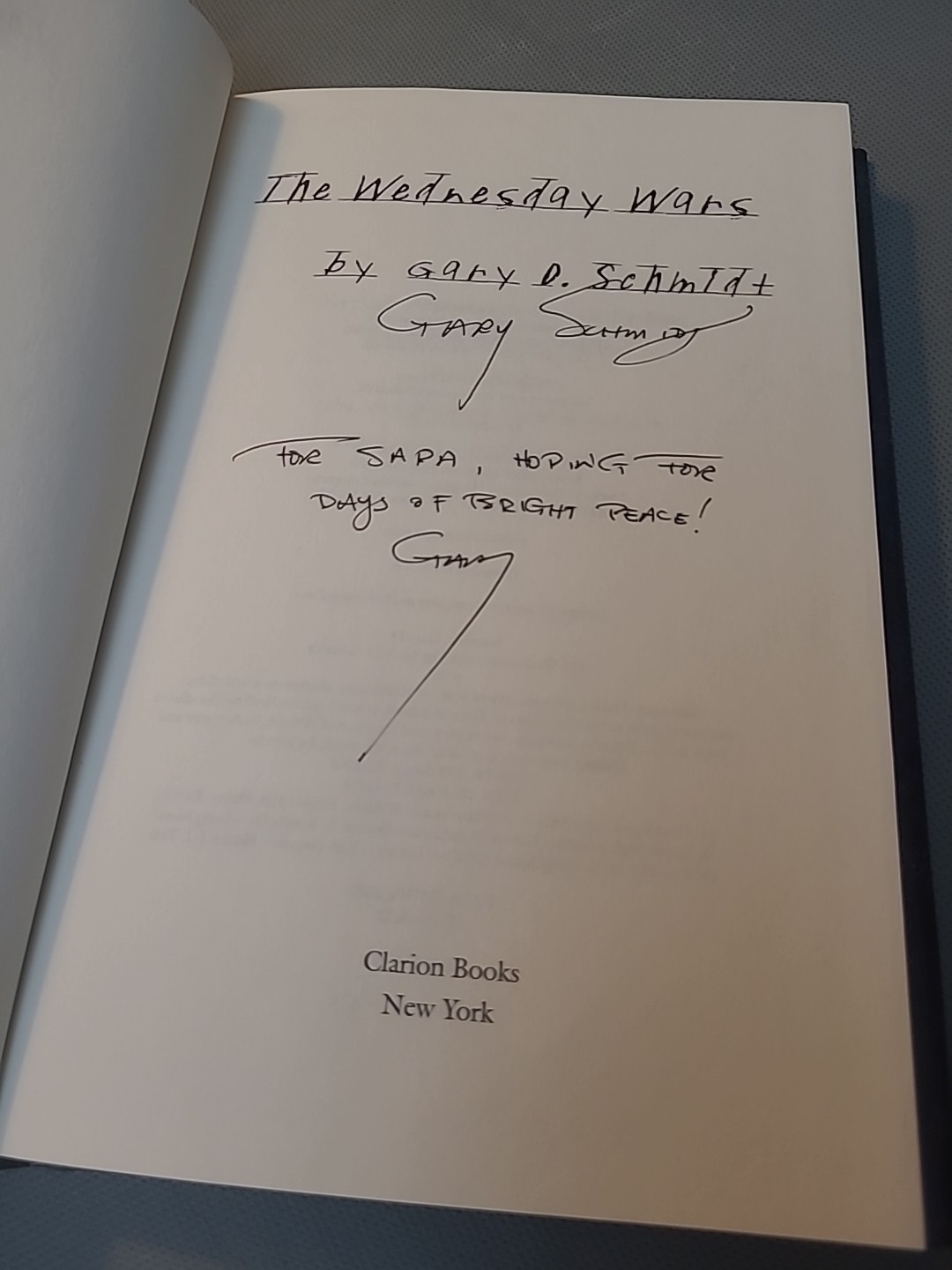 The Wednesday Wars Signed Hardcover Gary D. Schmidt 2007 V. Good, W/ Dust Cover