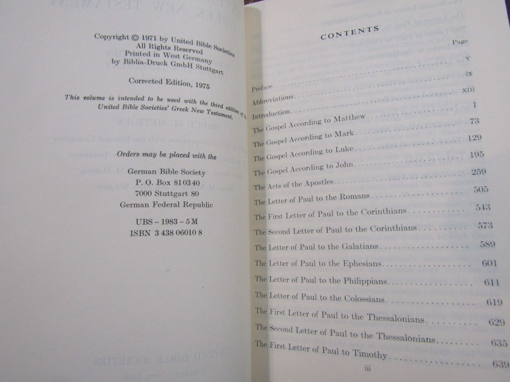 1975 Metzger A TEXTUAL COMMENTARY ON THE GREEK NEW TESTAMENT Nice Copy