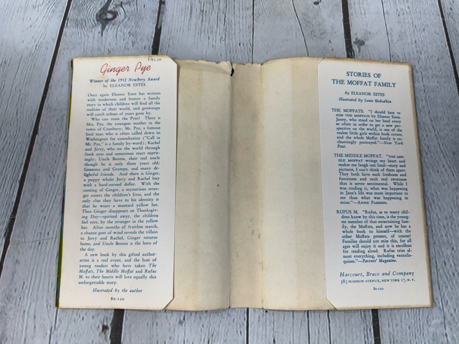 Ginger Pye By Eleanor Estes Hardcover 1951 w/DJ Harcourt Brace & Company