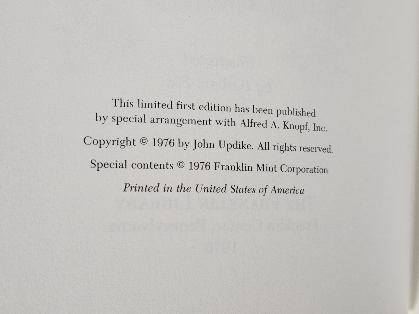 Marry Me: John Updike. Franklin Library. Limited First Edition. Leather. 1976
