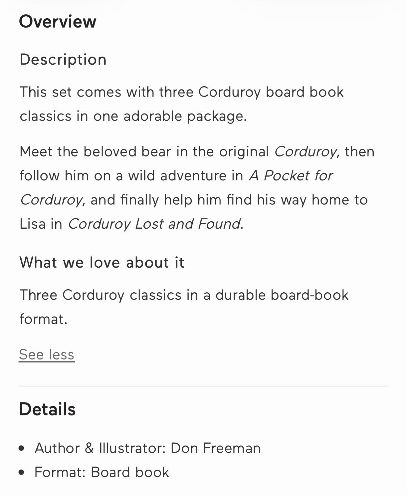 Corduroy’s Little Library by Don Freeman (2024, Picture Book)