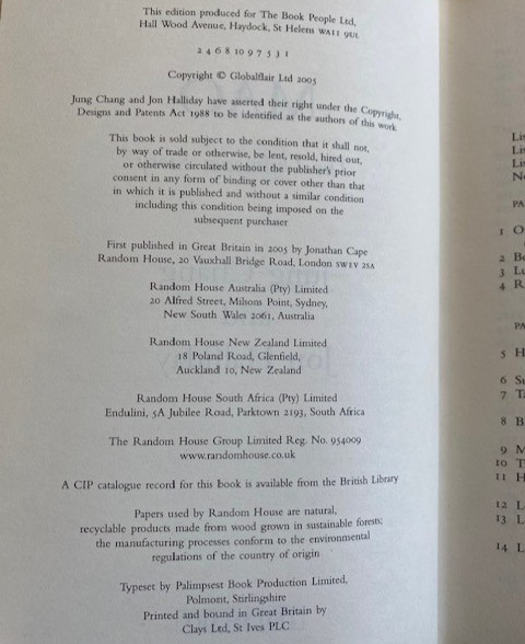 MAO The Unknown Story by Jung Chang & Jon Halliday 1st First HC DJ 2005