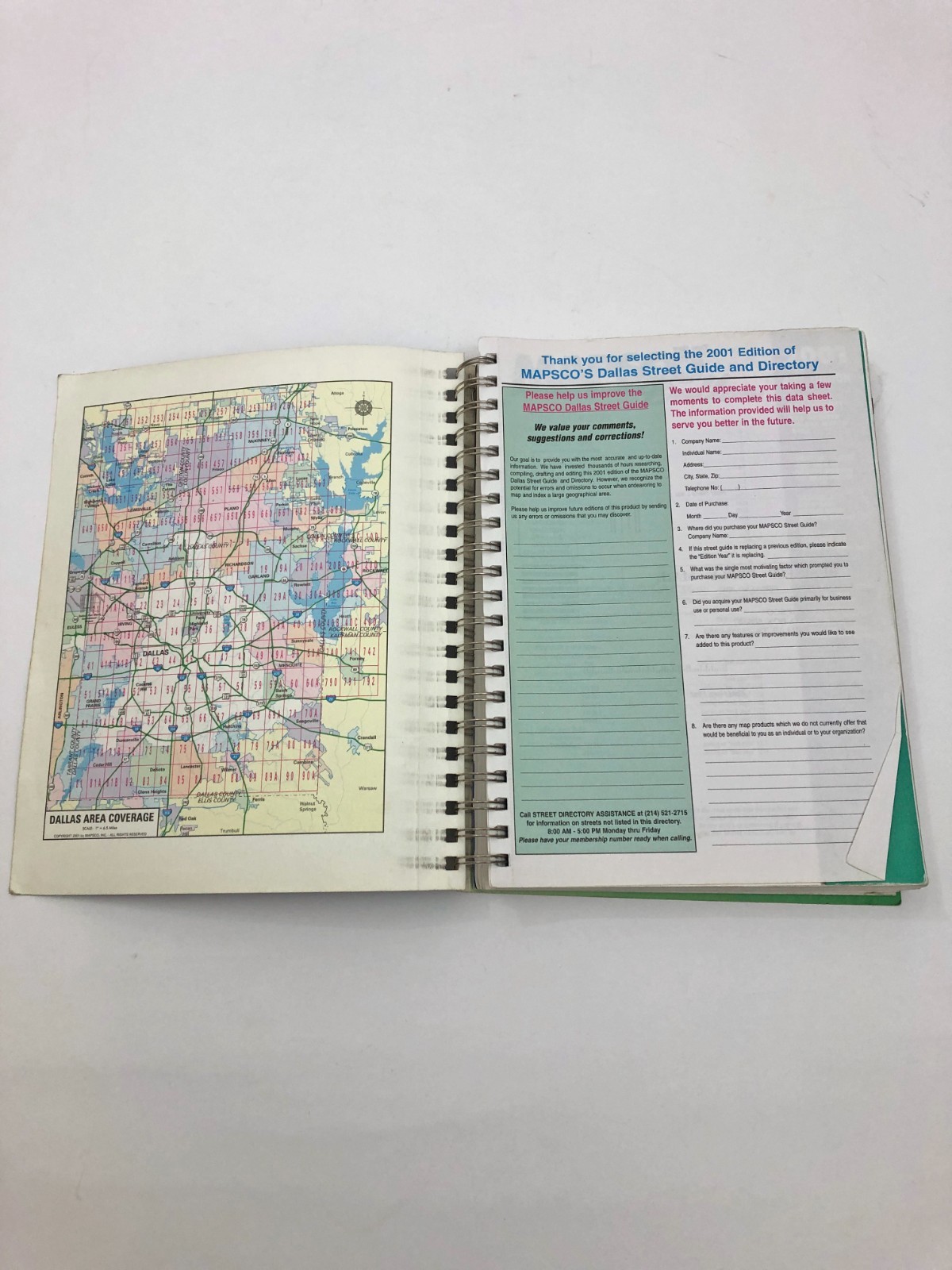 MAPSCO 2001 Dallas Street Guide & Directory 11×8.5 Inches Spiral Bound