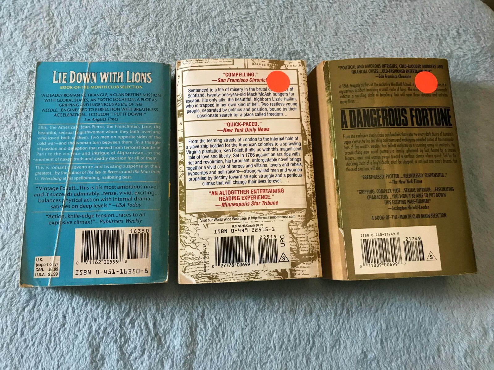 Ken Follet 3 Book Lot – A Place Called Freedom, A Dangerous Fortune & More -USED