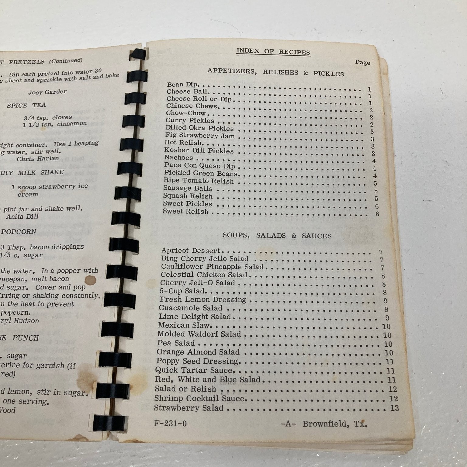 Cherished Recipes Cookbook Brownfield Church of God Vintage Community Spiral